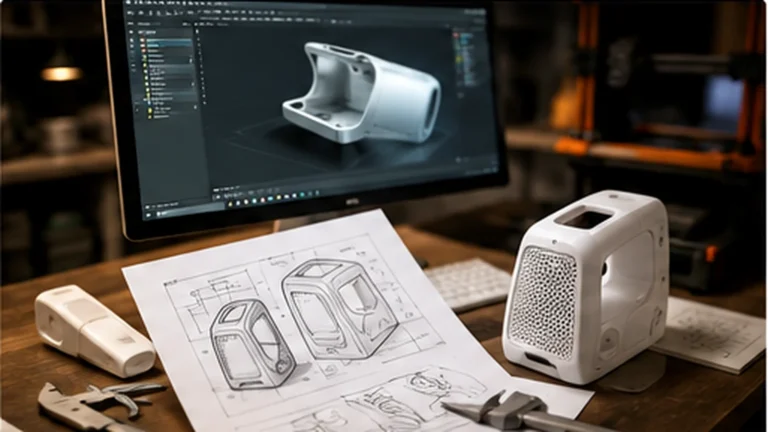 Model CAD i fizyczny prototyp produktu wykonany metodą druku 3D