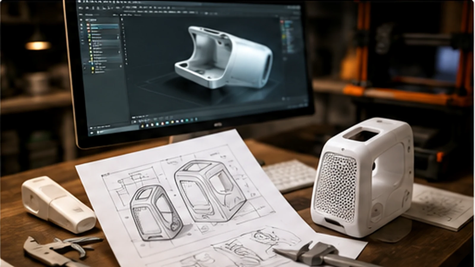 Model CAD i fizyczny prototyp produktu wykonany metodą druku 3D